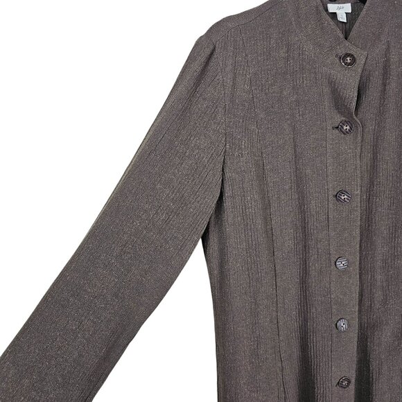 VTG J. Jill Hemp/Silk Blend Button-Front Jacket L Brown Pockets Textured Relaxed - Picture 9 of 11